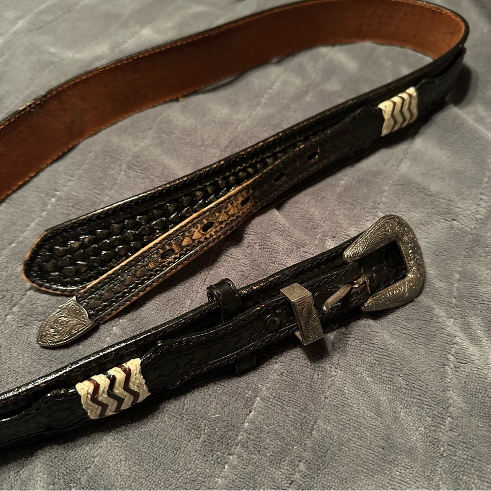 Tony Lama Black and Brown Leather Men's Belt